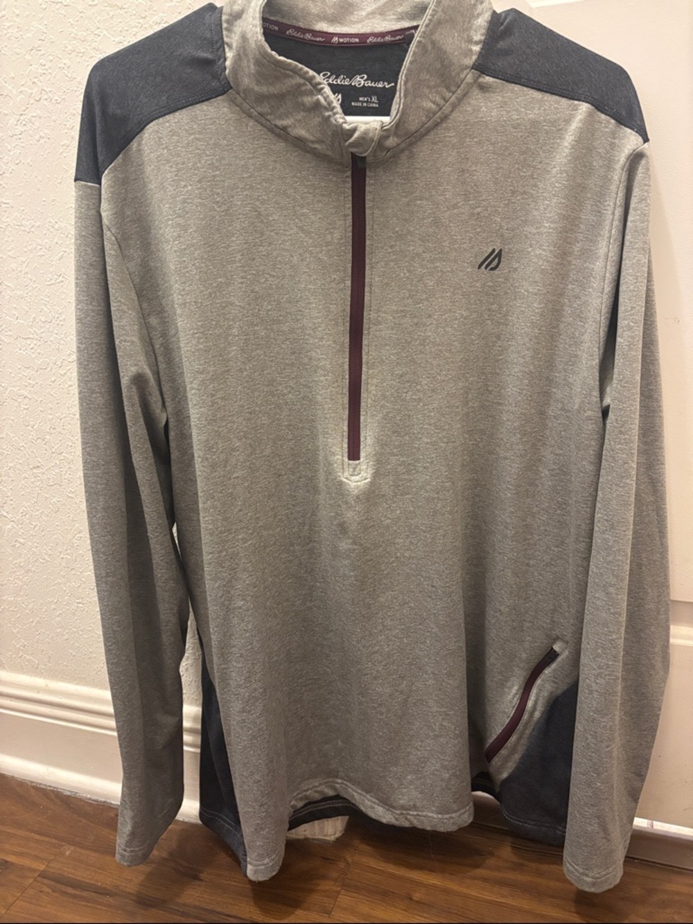 Eddie Bauer Heather Gray and Dark Gray Quarter-Zip Pullover